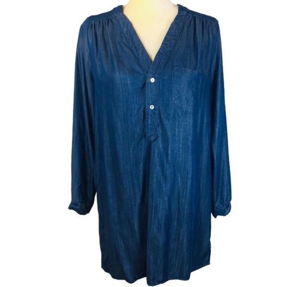 Honey Punch Women Dress Small Chambray Long Sleeve Shirt Dress‎ Tencel Blue